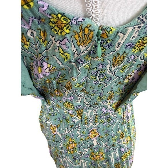 Anthropologie Women's Maeve Blossom Ruffled Mini Dress Sage Floral Draped Sz 12 - Picture 8 of 12